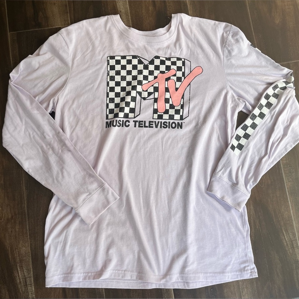 Lavender Throwback MTV Logo Long Sleeve T-Shirt, Soft, Sz L
